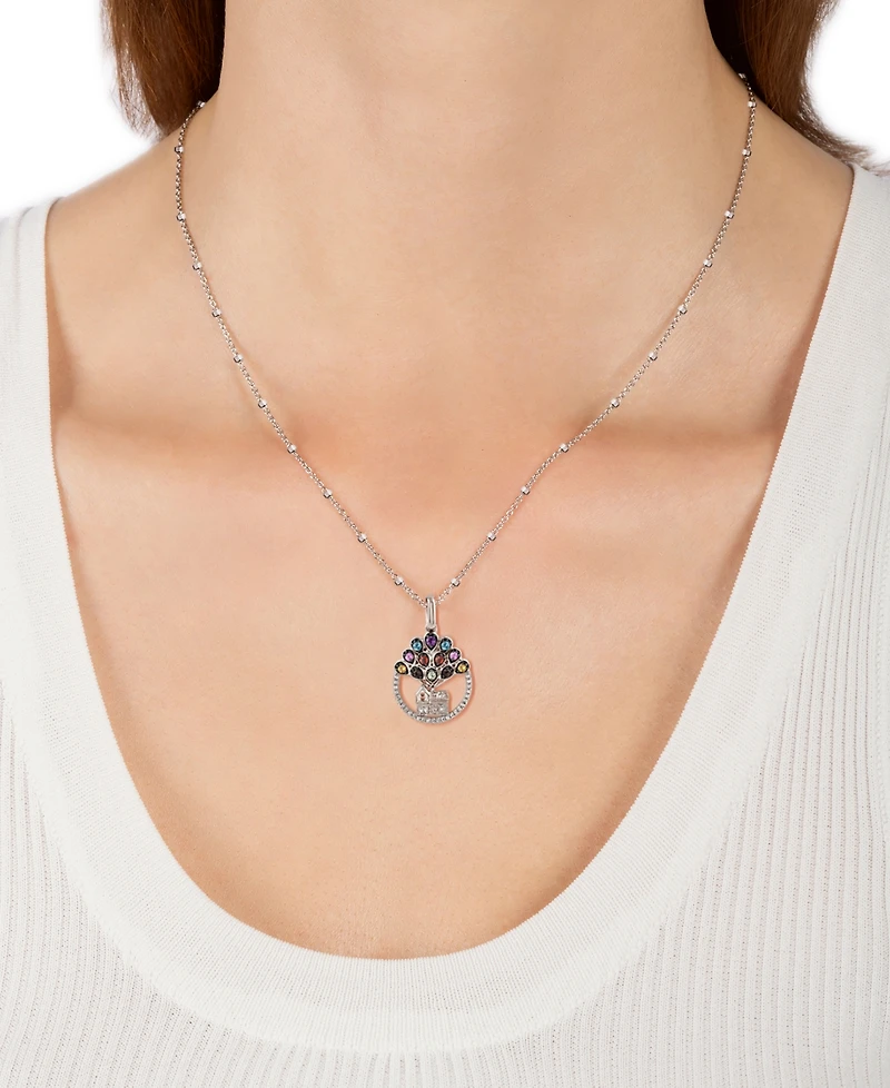 Disney Wonder Fine Jewelry Multi Gemstone (1/5 ct. t.w.) & Diamond (1/20 ct. t.w.) Up House 18" Pendant Necklace in Sterling Silver
