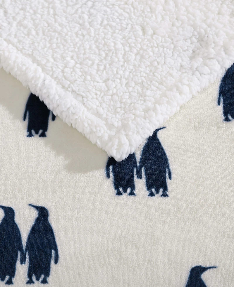 Eddie Bauer Emperor Penguin Print Sherpa Throw, 50" x 60"