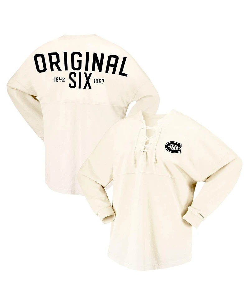 Women's Fanatics Cream Montreal Canadiens Original Six Lace-Up Spirit Jersey Long Sleeve T-shirt