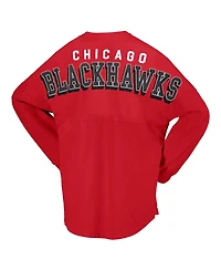 Women's Fanatics Red Chicago Blackhawks Spirit Lace-Up V-Neck Long Sleeve Jersey T-shirt