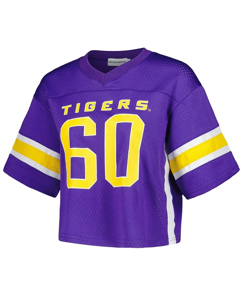 Women's Established & Co. Purple Lsu Tigers Fashion Boxy Cropped Football Jersey
