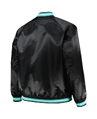 Men's Mitchell & Ness Black Vancouver Grizzlies Big and Tall Hardwood Classics Wordmark Satin Raglan Full-Zip Jacket