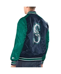 Men's Starter Navy, Aqua Seattle Mariners Varsity Satin Full-Snap Jacket