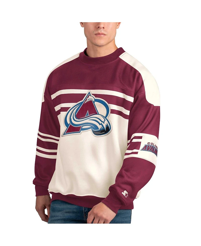 Men's Starter White Colorado Avalanche Defense Fleece Crewneck Pullover Sweatshirt