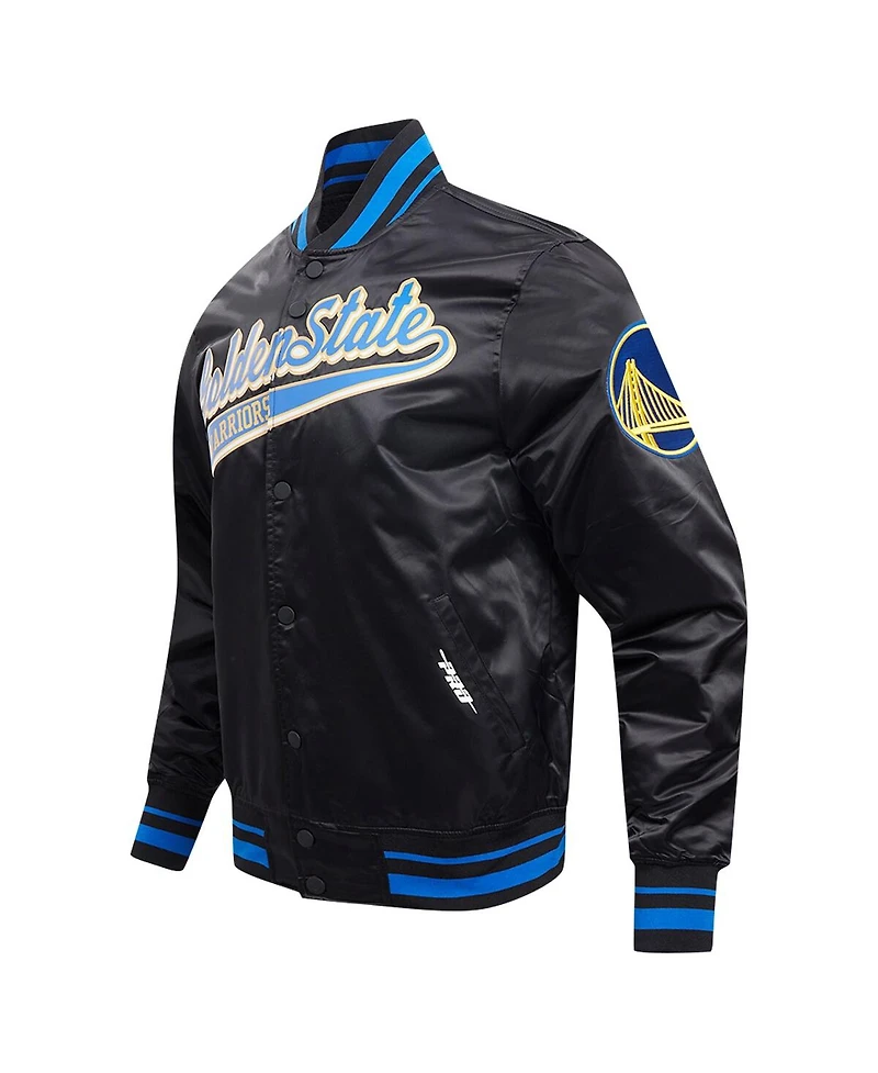 Men's Pro Standard Black Golden State Warriors Script Tail Full-Snap Satin Varsity Jacket