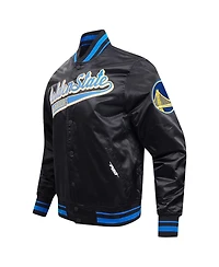 Men's Pro Standard Black Golden State Warriors Script Tail Full-Snap Satin Varsity Jacket