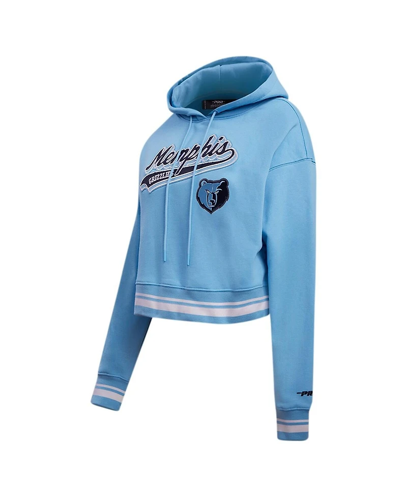 Women's Pro Standard Light Blue Memphis Grizzlies Script Tail Cropped Pullover Hoodie