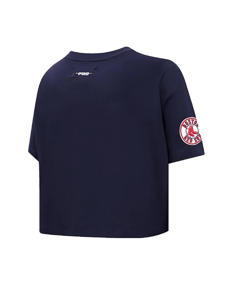 Women's Pro Standard Navy Boston Red Sox Painted Sky Boxy Cropped T-shirt