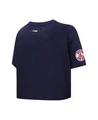 Women's Pro Standard Navy Boston Red Sox Painted Sky Boxy Cropped T-shirt