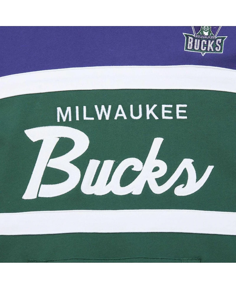 Men's Mitchell & Ness Green, Purple Milwaukee Bucks Head Coach Pullover Hoodie