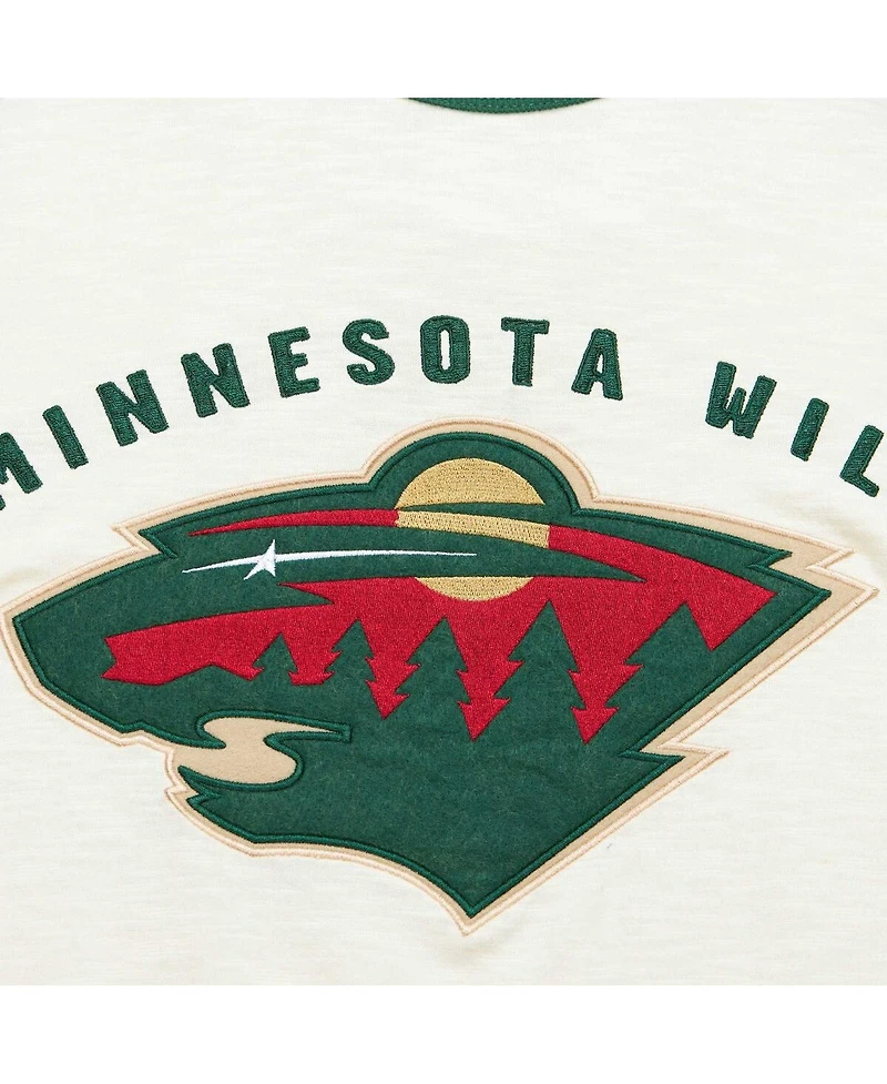 Men's Mitchell & Ness Cream Minnesota Wild Legendary Slub Vintage-Like Raglan Long Sleeve T-shirt