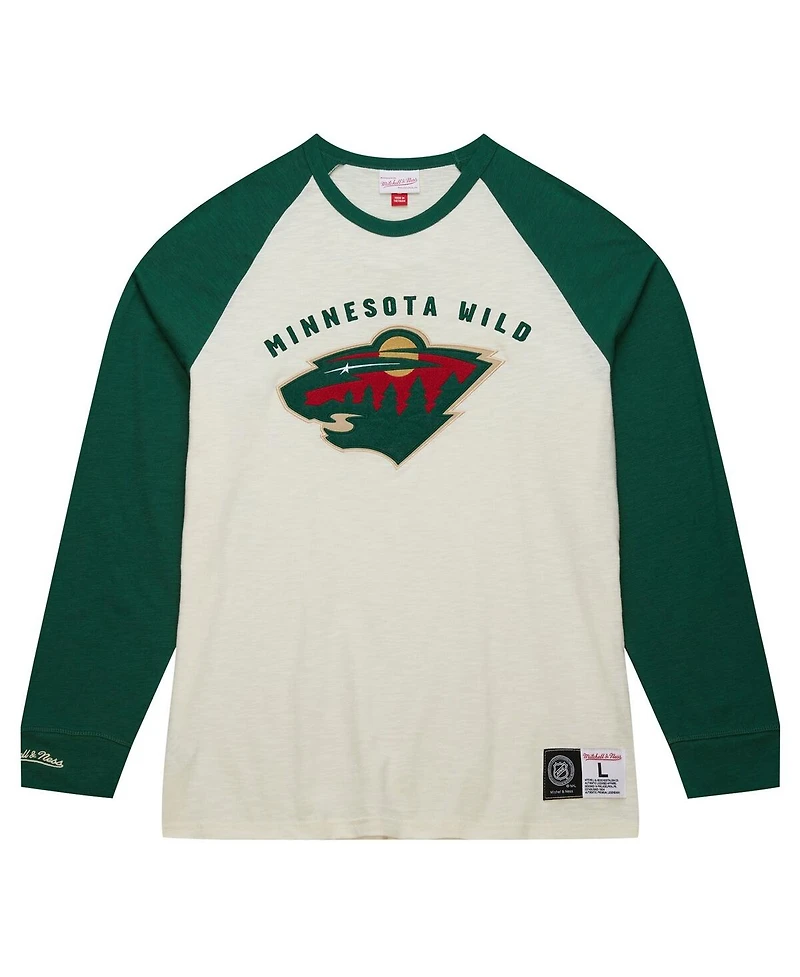 Men's Mitchell & Ness Cream Minnesota Wild Legendary Slub Vintage-Like Raglan Long Sleeve T-shirt
