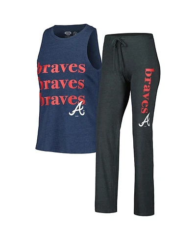 Women's Concepts Sport Charcoal, Navy Atlanta Braves Meter Muscle Tank and Pants Sleep Set