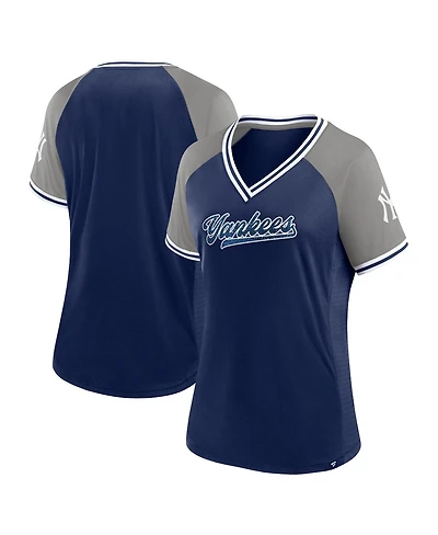 Women's Fanatics Navy New York Yankees Glitz and Glam League Diva Raglan V-Neck T-shirt