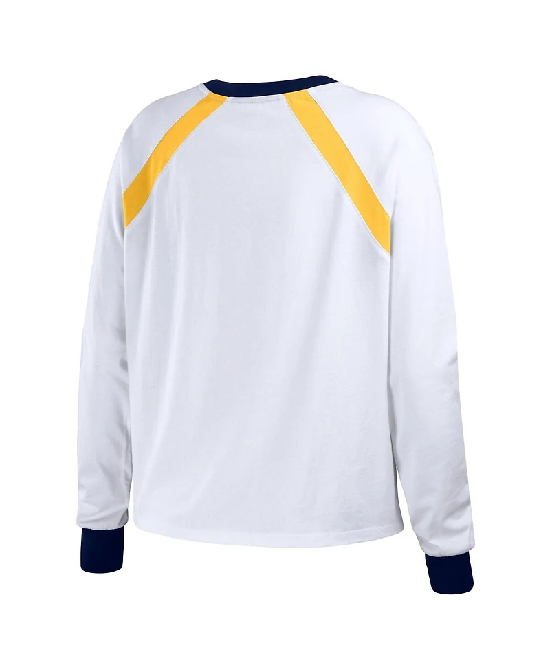 Women's Wear by Erin Andrews White Distressed Seattle Mariners Raglan Long Sleeve T-shirt