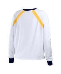 Women's Wear by Erin Andrews White Distressed Seattle Mariners Raglan Long Sleeve T-shirt
