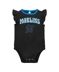 Baby Girls Black, Heather Gray Miami Marlins Little Fan Two-Pack Bodysuit Set