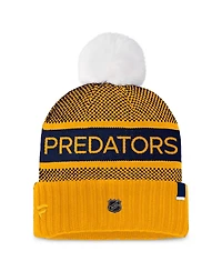 Women's Fanatics Gold, Navy Nashville Predators Authentic Pro Rink Cuffed Knit Hat with Pom