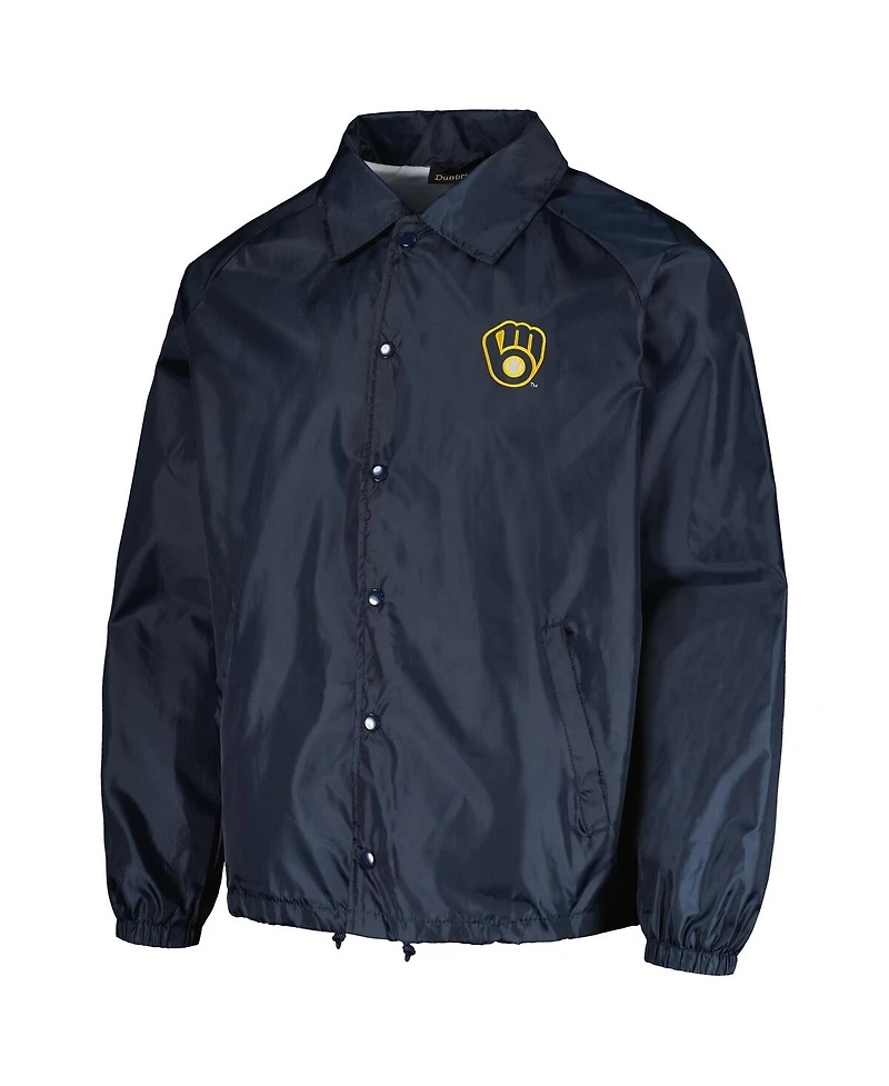 Men's Dunbrooke Navy Milwaukee Brewers Coach's Raglan Full-Snap Windbreaker Jacket