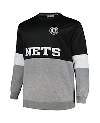 Men's Fanatics Black, Heather Gray Brooklyn Nets Big and Tall Split Pullover Sweatshirt