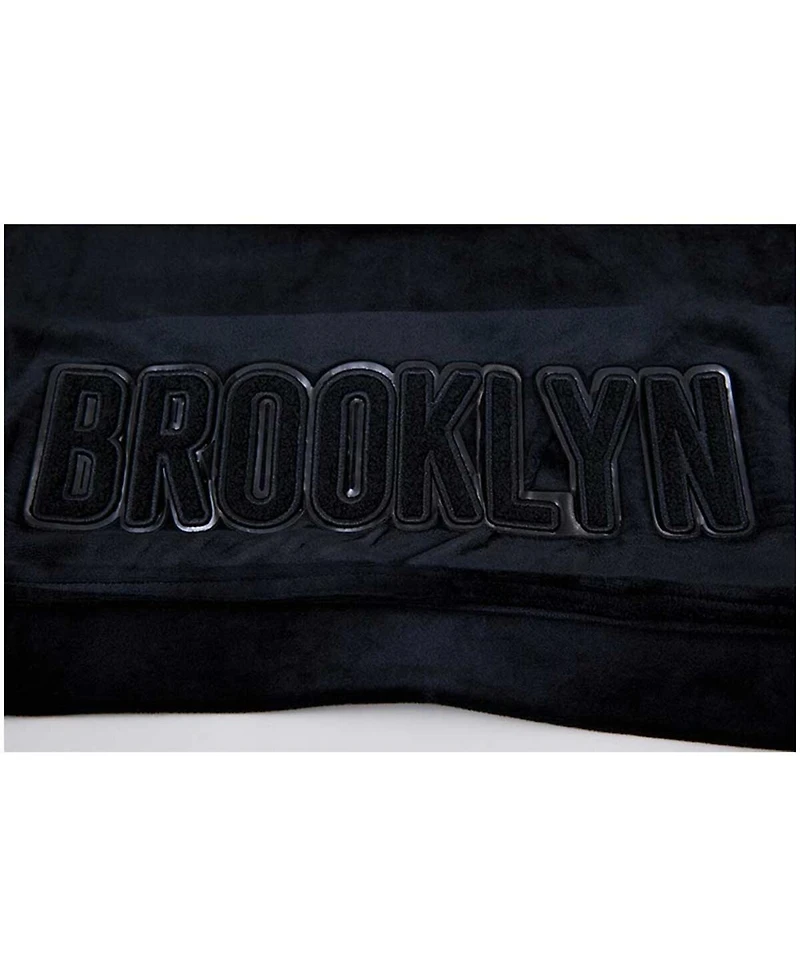 Women's Pro Standard Brooklyn Nets Triple Black Velour Full-Zip Hoodie