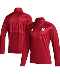 Men's adidas Scarlet Nebraska Huskers Sideline Aeroready Raglan Sleeve Quarter-Zip Jacket