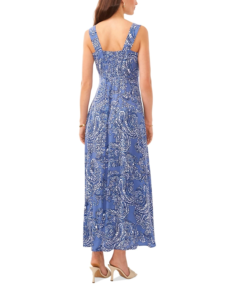 Vince Camuto Women's Paisley-Print Square-Neck Smocked-Back Sleeveless Maxi Dress