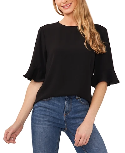 CeCe Women's Ruffled-Cuff 3/4-Sleeve Crew Neck Blouse