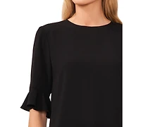 CeCe Women's Ruffled-Cuff 3/4-Sleeve Crew Neck Blouse