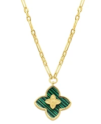 Adornia 14K Gold-Plated Green Inlay Clover Necklace