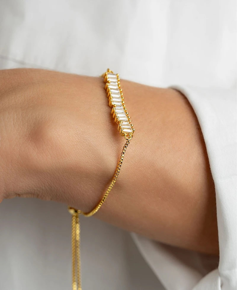 Adornia 14K Gold-Plated Bolo Bracelet with Baguette Crystal Bar