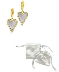 Adornia 14K Gold-Plated White Mother-of-Pearl Crystal Halo Heart Drop Huggie Earrings