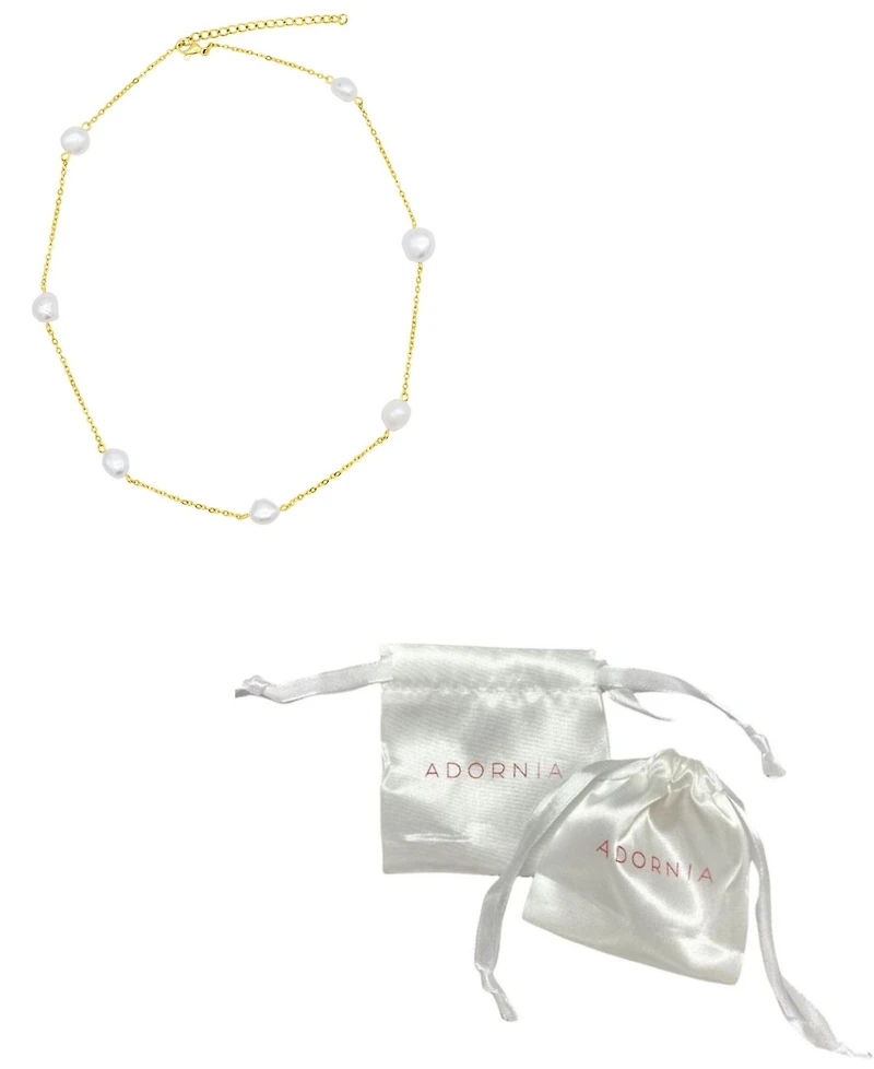 Adornia Tarnish Resistant 14K Gold-Plated Adjustable Station Cultured Freshwater Pearl Necklace