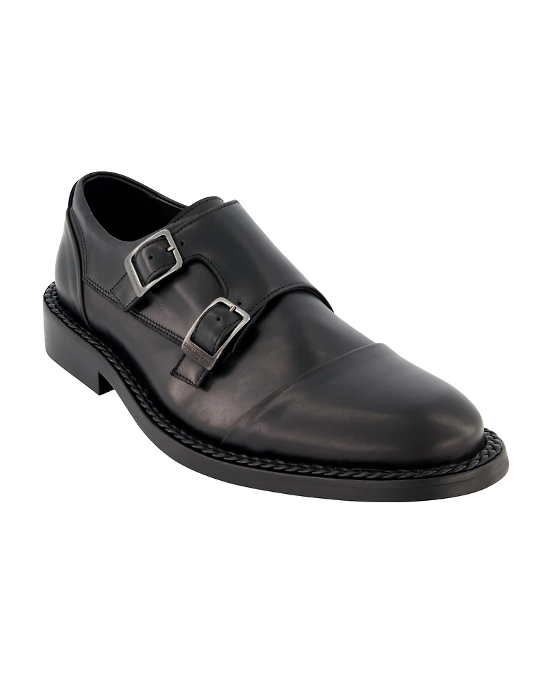 Karl Lagerfeld Paris Men's White Label Leather Double Monk Cap Toe Dress Shoes