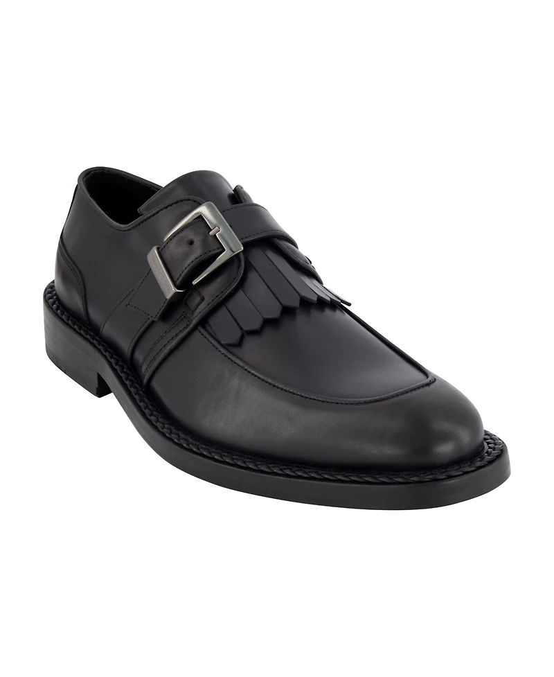Karl Lagerfeld Paris Men's White Label Monk Strap Moc Toe with Fringe Shoes