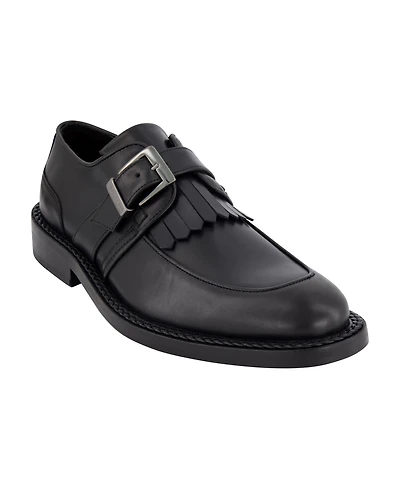 Karl Lagerfeld Paris Men's White Label Monk Strap Moc Toe with Fringe Shoes