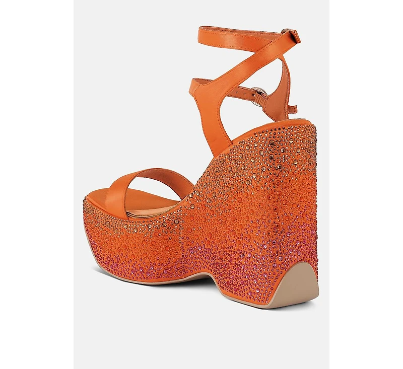 richness rhinestones embellished ultra high wedge sandals