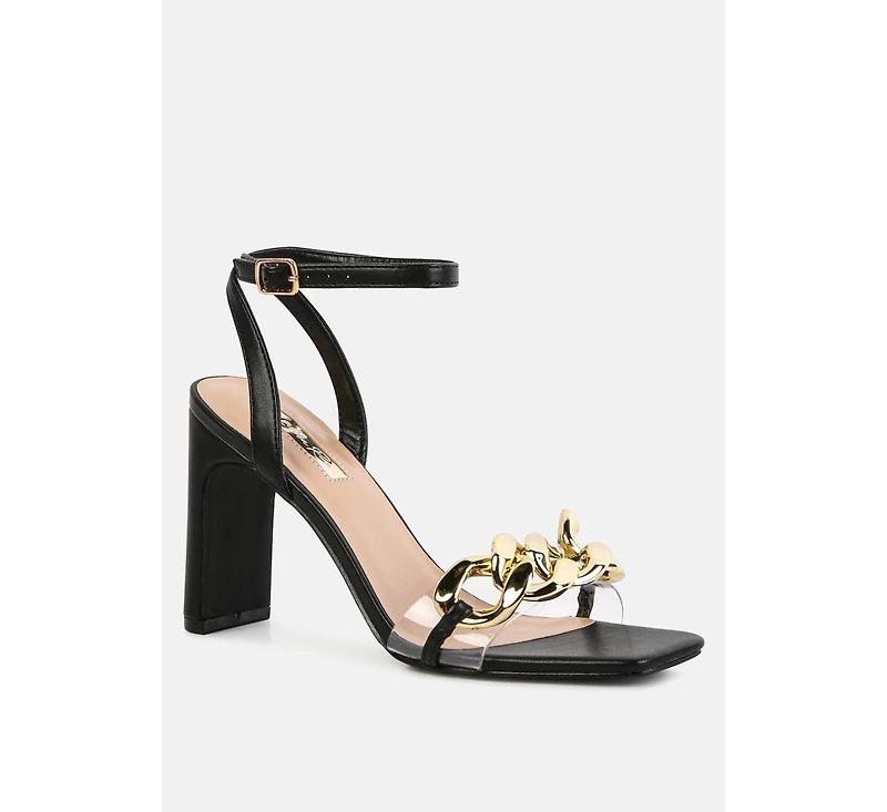 Bottom Kiss Chain Strap Italian Block Heel Sandals