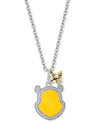 Disney Wonder Fine Jewelry Diamond & Enamel Winnie the Pooh & Honeybee 18" Pendant Necklace (1/6 ct. t.w.) in Sterling Silver