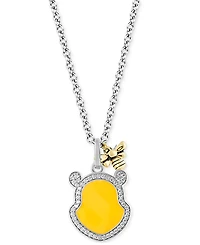 Disney Wonder Fine Jewelry Diamond & Enamel Winnie the Pooh & Honeybee 18" Pendant Necklace (1/6 ct. t.w.) in Sterling Silver