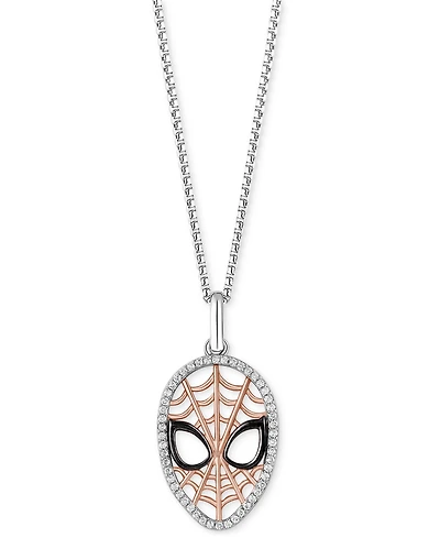 Marvel Wonder Fine Jewelry Diamond Spiderman Mask 18" Pendant Necklace (1/6 ct. t.w.) in Sterling Silver & Rose Gold-Plate