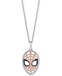 Marvel Wonder Fine Jewelry Diamond Spiderman Mask 18" Pendant Necklace (1/6 ct. t.w.) in Sterling Silver & Rose Gold-Plate