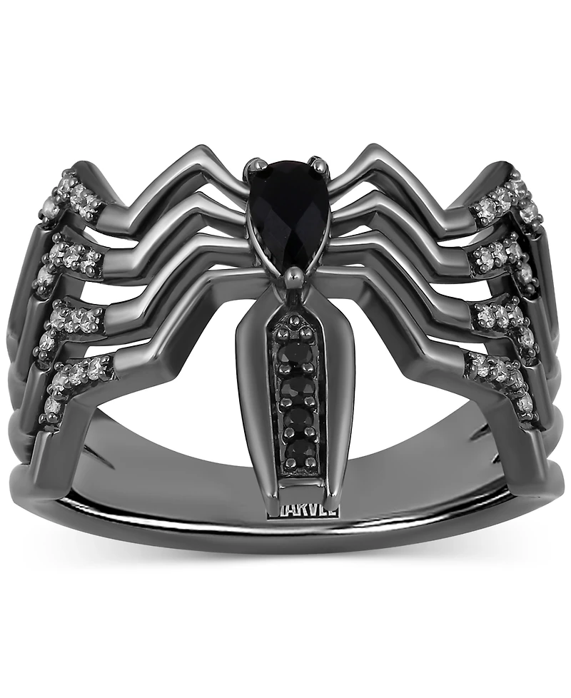Marvel Wonder Fine Jewelry Onyx & Diamond (1/10 ct. t.w.) Venom Spiderman Ring in Black Rhodium-Plated Sterling Silver