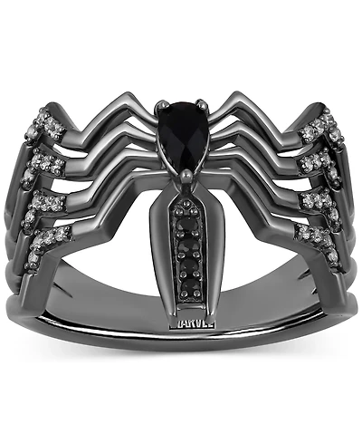Marvel Wonder Fine Jewelry Onyx & Diamond (1/10 ct. t.w.) Venom Spiderman Ring in Black Rhodium-Plated Sterling Silver