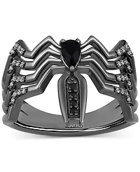 Marvel Wonder Fine Jewelry Onyx & Diamond (1/10 ct. t.w.) Venom Spiderman Ring in Black Rhodium-Plated Sterling Silver