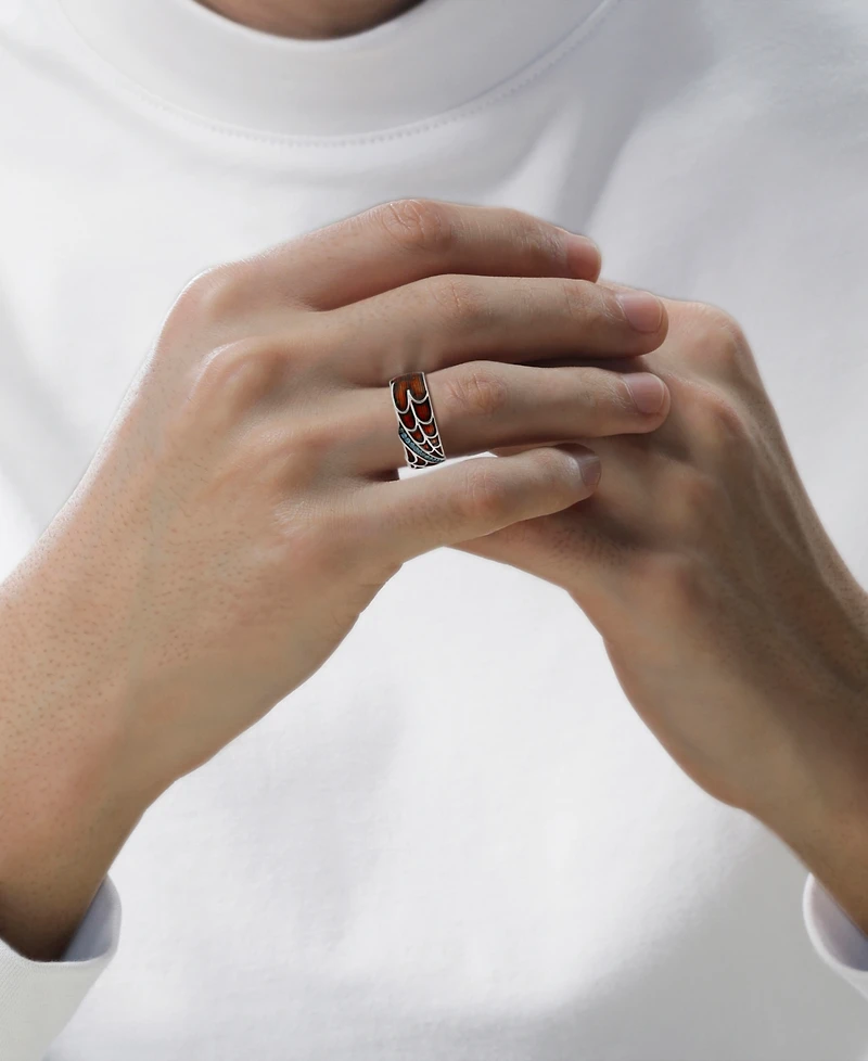 Marvel Wonder Fine Jewelry Men's London Blue Topaz (1/6 ct. t.w.) & Red Enamel Spiderman Web Ring in Sterling Silver