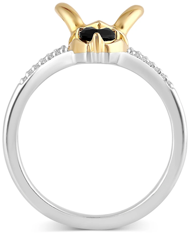 Marvel Wonder Fine Jewelry Onyx & Diamond (1/20 ct. t.w.) Loki Ring in Sterling Silver & Gold-Plate