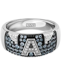 Marvel Wonder Fine Jewelry Men's Swiss Blue Topaz (3/4 ct. t.w.) & Diamond (1/10 ct. t.w.) Captain America Ring in Sterling Silver