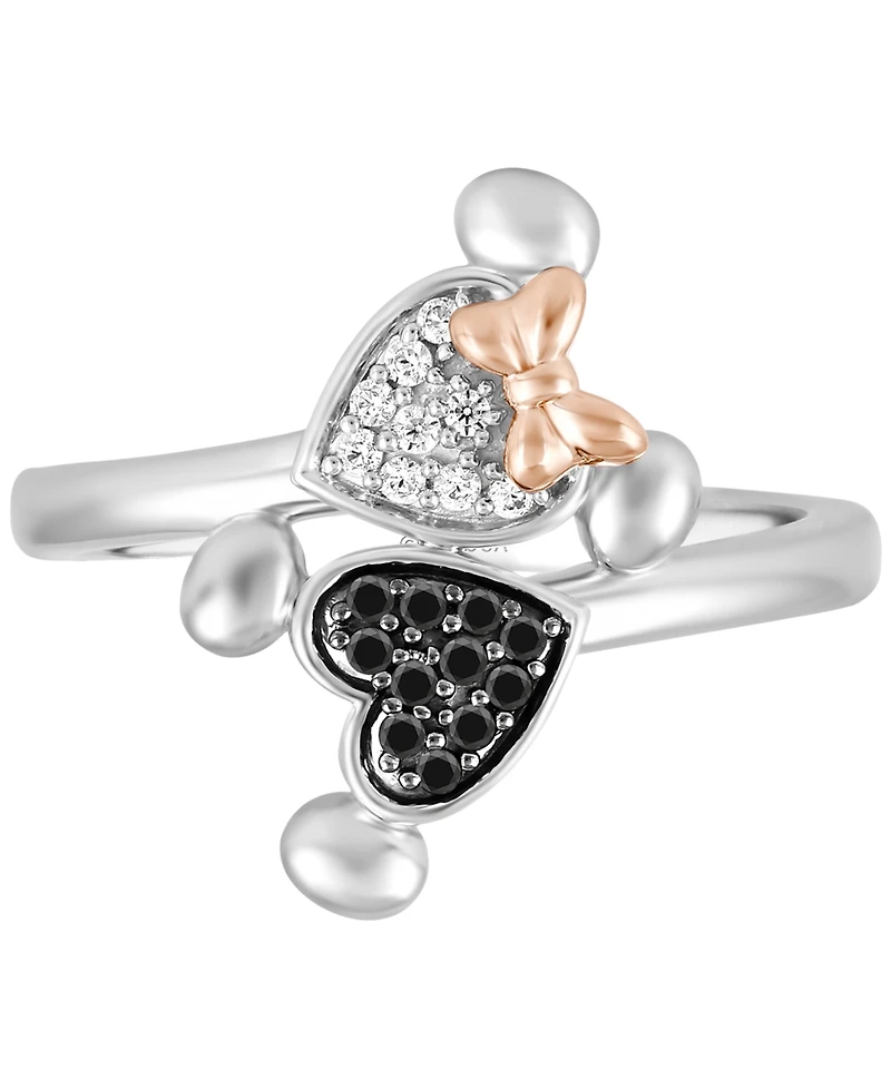 Disney Wonder Fine Jewelry Black & White Diamond Minnie Mickey Mouse Bypass Ring (1/5 ct. t.w.) Sterling Silver Rose Gold-Plate