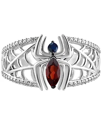 Marvel Wonder Fine Jewelry Garnet (1/4ct. t.w.) Sapphire (1/20 ct. t.w.) & Diamond (1/6 ct. t.w.) Spiderman Ring in Sterling Silver